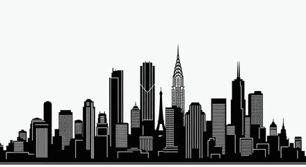 Obraz premium Iconic international city skyline silhouette including famous landmarks on an isolated white background, travel and urban vector.