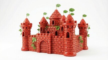 Naklejka premium Strawberry Brick Castle for Fantasy Food Architecture Branding Concept 3D Illustration