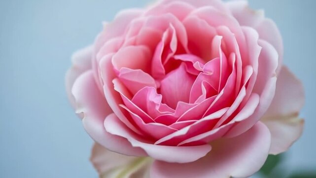 Close-up view of a single pink rose in full bloom held gently in hand