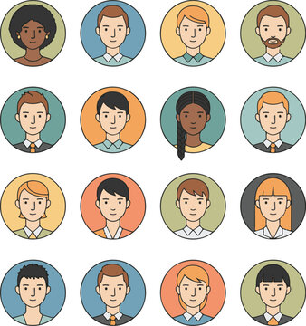 Diverse buyer persona character illustration with profiles for marketing research