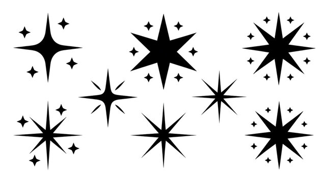 Assortment of black starburst and sparkle graphic icons