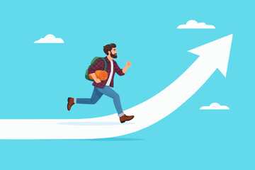 Man Running Upward Arrow Path