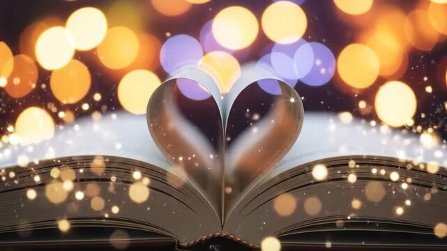 A heart-shaped cutout on a book cover reveals a colorful bokeh background