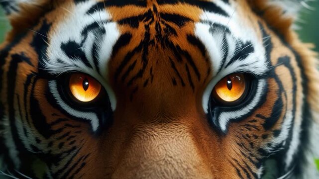 A close-up view capturing the intense gaze of a tiger's eyes, surrounded by fur and black stripes