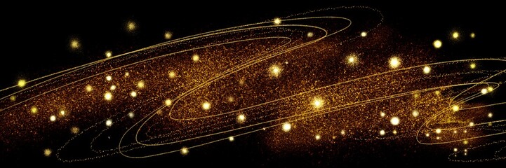 クリスマス風金のブラシストロークが輝く豪華,横長黒背景	