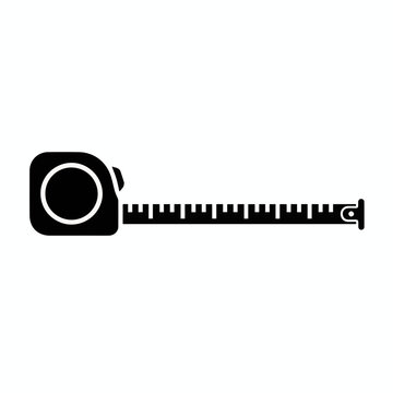 icon featuring a retractable measuring tape with the yellow/metal blade extended. Perfect for construction, DIY, interior design, and tailoring projects. High-contrast vector design suitable for web 