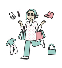 ショッピングを楽しむ40代女性のイラスト