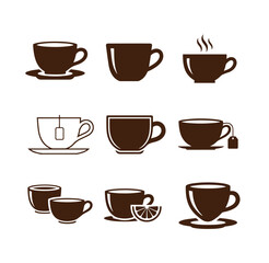 Obraz premium Set of tea and coffee cups with saucers on white background