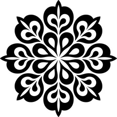 Fototapeta premium Elegant Black Symmetrical Floral Mandala Vector Illustration | Intricate Ornamental Motif for Abstract Decoration, Tattoo Design, Wedding Invitations, and Cut Files.