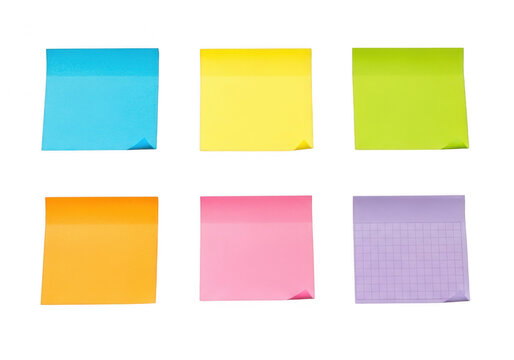 Colorful sticky notes isolated on transparent background