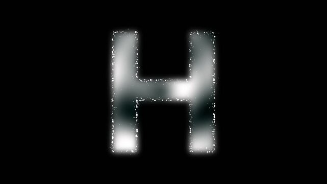 Soft letter H animation, white alphabet letter symbol with white plasma foggy effect and white particles outline