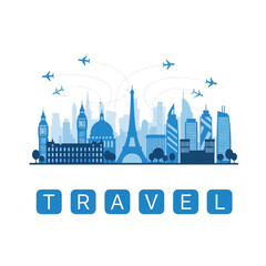 Fototapeta premium Travel City Skyline Illustration – Tourism Destination Urban Adventure Concept