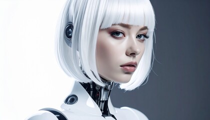 Female android with white hair