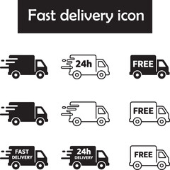 Set of Black and White Delivery Van Line Icons for E-commerce - stock vector.