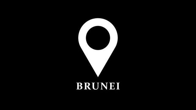 Minimal map marker animation identifying Brunei, simple location pin motion on black background for navigation and geographic reference