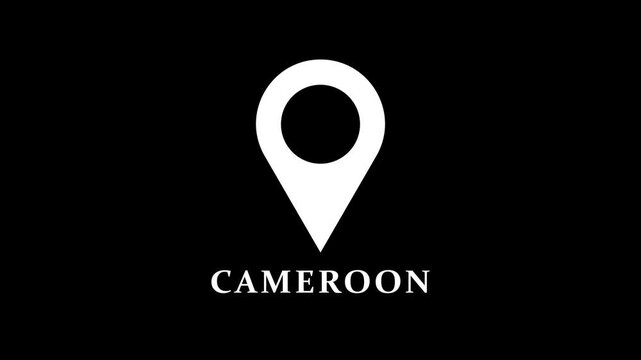 Digital map marker animation identifying Cameroon, smooth location pin motion on black background for navigation and destination visuals