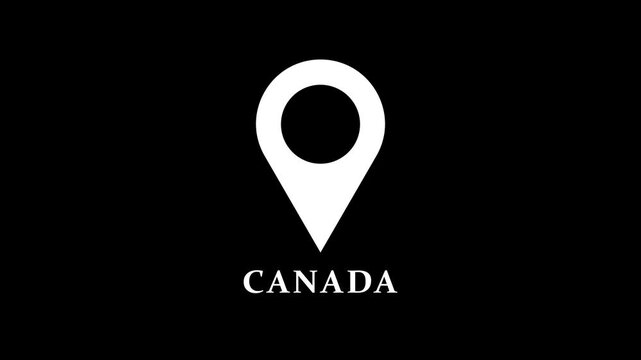 Abstract location pin animation highlighting Canada on dark background, clean map marker motion for navigation and geographic reference