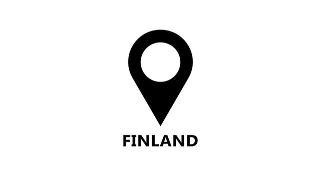Smooth location pin animation highlighting Finland on white background, modern map marker motion for navigation and destination reference