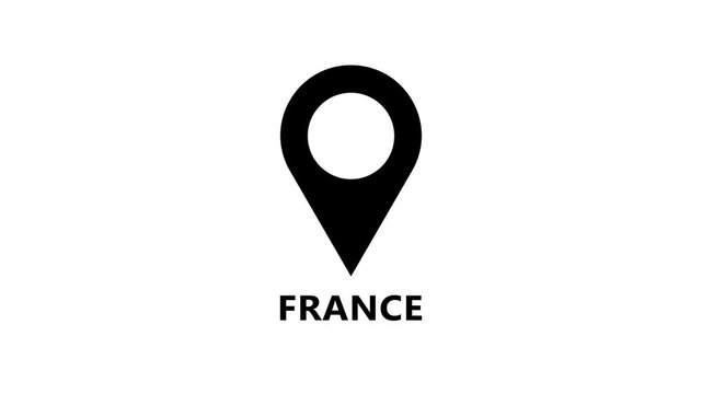 Minimal map marker animation identifying France on white background, clean location pin motion for navigation and geographic indication