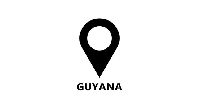 Minimal location pin animation on white background highlighting Guyana, clean map marker motion for navigation and geographic reference