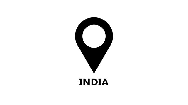 Minimal map marker animation identifying India on white background, clean location pin motion for navigation and geographic indication