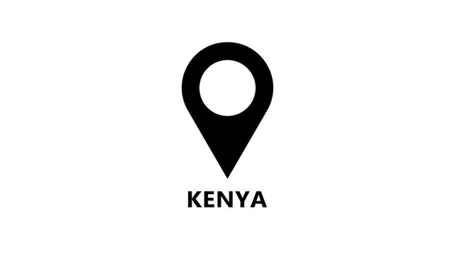 Minimal location pin animation on white background highlighting Kenya, clean map marker motion for navigation and geographic reference