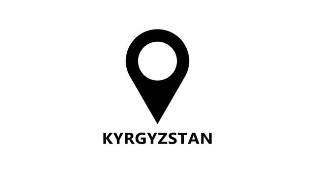 Smooth location pin animation highlighting Kyrgyzstan on white background, modern map marker motion for navigation and destination reference