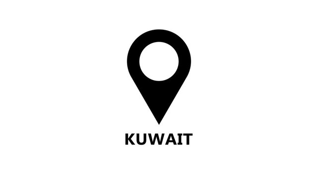 Abstract location pin animation marking Kuwait on white background, simple map pointer motion for navigation and geographic positioning