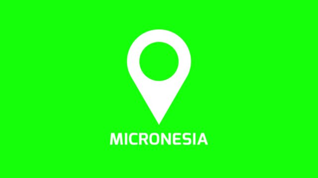 Smooth map marker animation identifying Micronesia on green background, modern location pin motion for navigation and geographic visuals