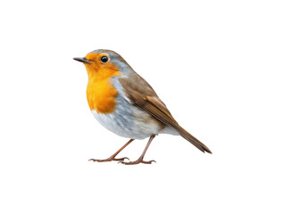 Obraz premium European robin erithacus rubecula perched and looking with its iconic orange breast and grey plumage