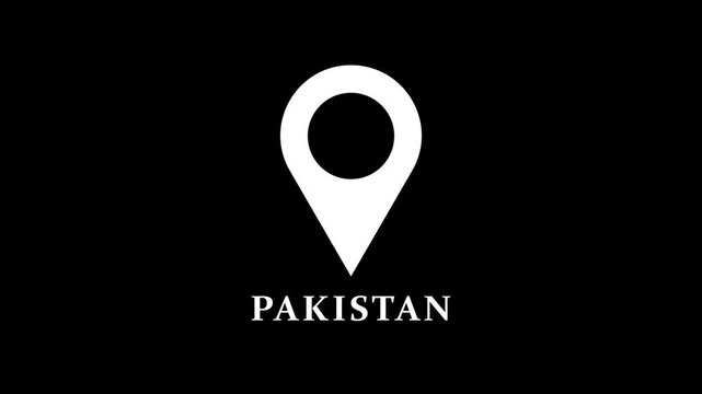 Minimal map marker animation marking Pakistan on dark background, clean location pin motion for navigation and destination indication