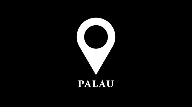 Clean location pin animation highlighting Palau on dark background, smooth map marker motion for navigation and geographic visuals