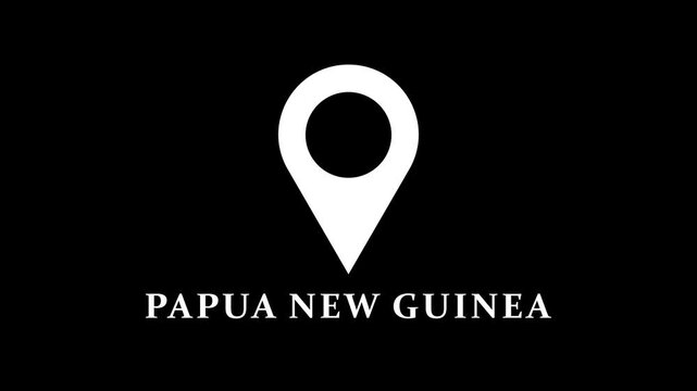 Clean map marker animation identifying Papua New Guinea on dark background, smooth location pin motion for navigation and destination visuals