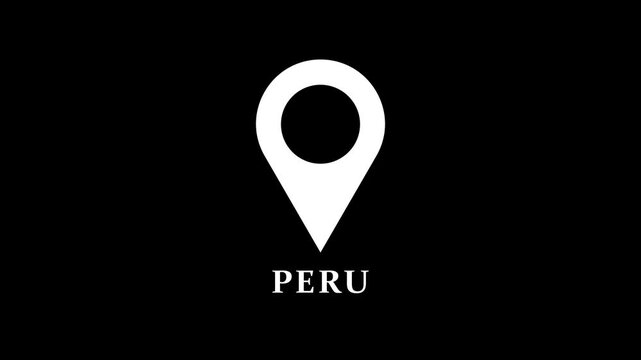 Smooth location pin animation highlighting Peru on dark background, modern map marker motion for navigation and destination reference
