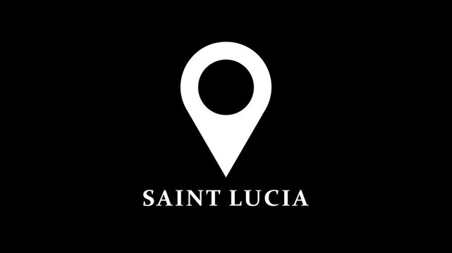 Smooth location pin animation highlighting Saint Lucia on dark background, modern map pointer motion for navigation and geographic reference