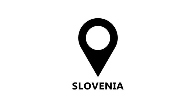 Minimal location pin animation highlighting Slovenia on white background, simple map marker motion for navigation and destination reference