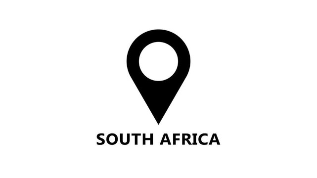 Smooth location pin animation highlighting South Africa on white background, modern map pointer motion for navigation and geographic reference
