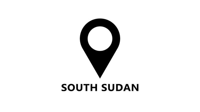 Clean location pin animation highlighting South Sudan on white background, smooth map marker motion for navigation and geographic visuals