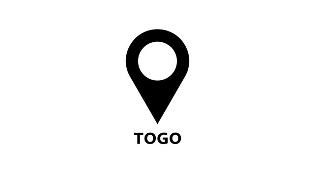 Abstract location pin animation highlighting Togo on white background, simple map marker motion for navigation and destination indication