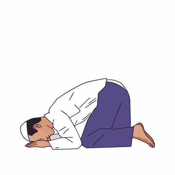 Muslim Man Performing Sujud or Prostration in Prayer Vector