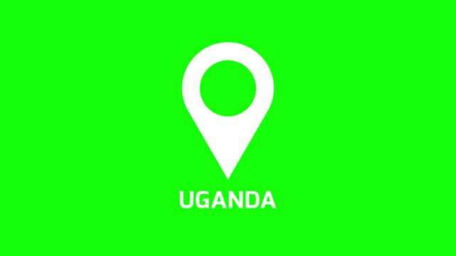 Smooth map marker animation highlighting Uganda on green screen background, simple location pin motion for navigation and destination use