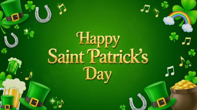 St Patrick&rsquo;s Day green background card with leaf decorations and festive holiday design