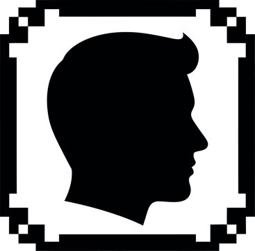 Male Silhouette Profile Icon in Pixel Art Style Isolated on White Background for Digital Avatars and User Interface