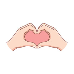 Obraz premium Simple vector illustration of two hands forming a heart shape on a white background. Clean lines and soft colors make it ideal for love, care, kindness, charity, romance, and social awareness themes.