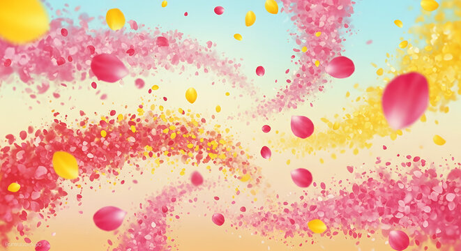 Basanta Utsav Abstract Spring Celebration with Clouds of Pink and Yellow Flower Petals