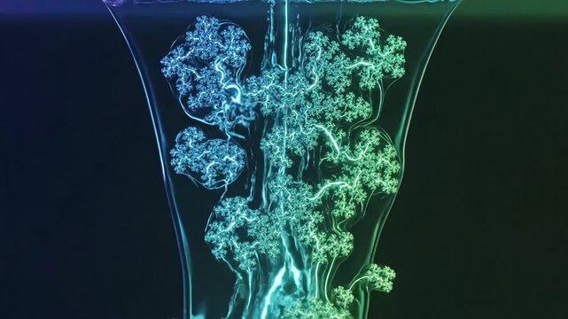Abstract glowing tree root system visualization a surreal and ethereal representation of growth interconnectedness and natural energy within a crystalline structure