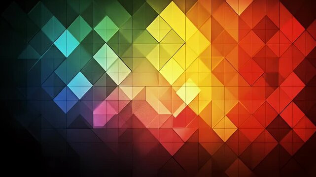 Geometric pattern with a gradient of colors, comprised of a tiled arrangement of squares and triangles