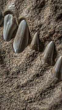 Fossilized Ancient Predator Teeth Embedded in Rock