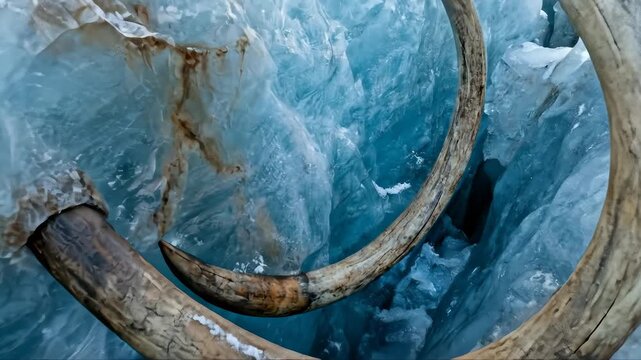 Ancient Mammoth Tusks Embedded in Glacial Ice