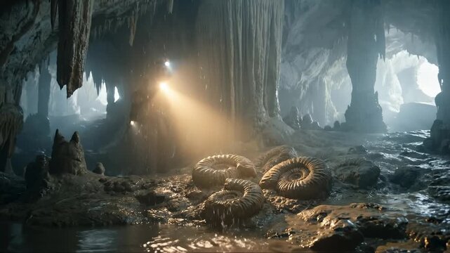 Exploring Ancient Cave with Ammonite Fossils